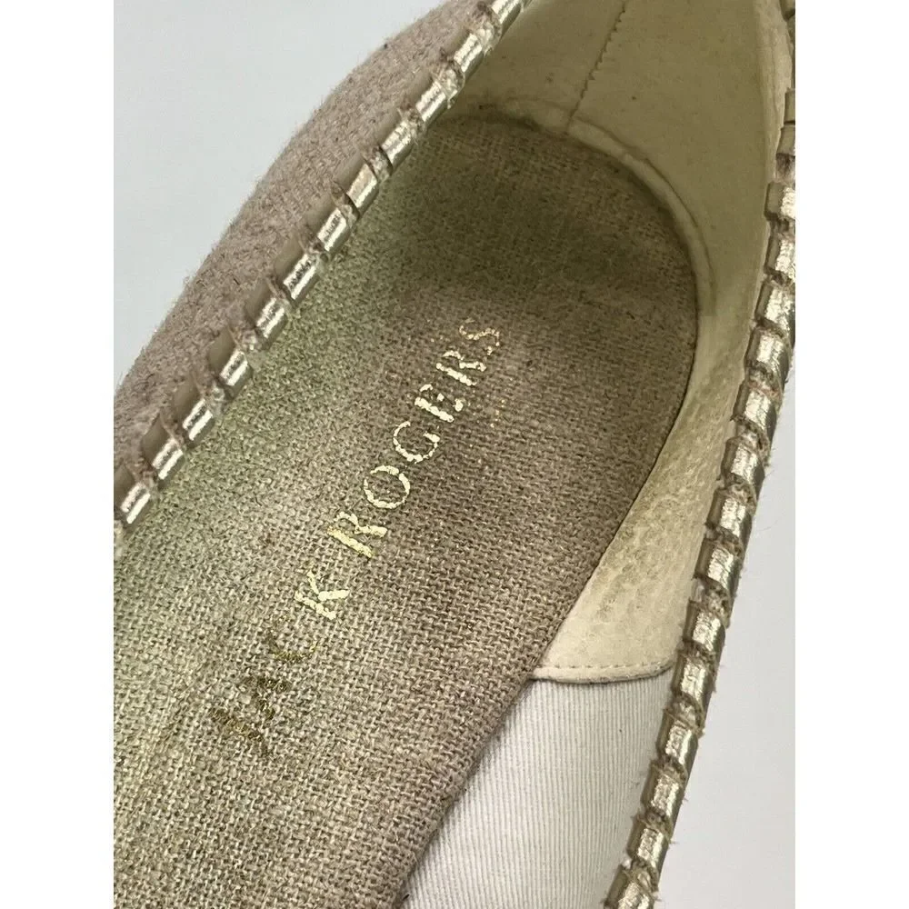 Jack Rogers Palmer Closed Toe Canvas Espadrille Wedge Size‎ 9 Gold Tan